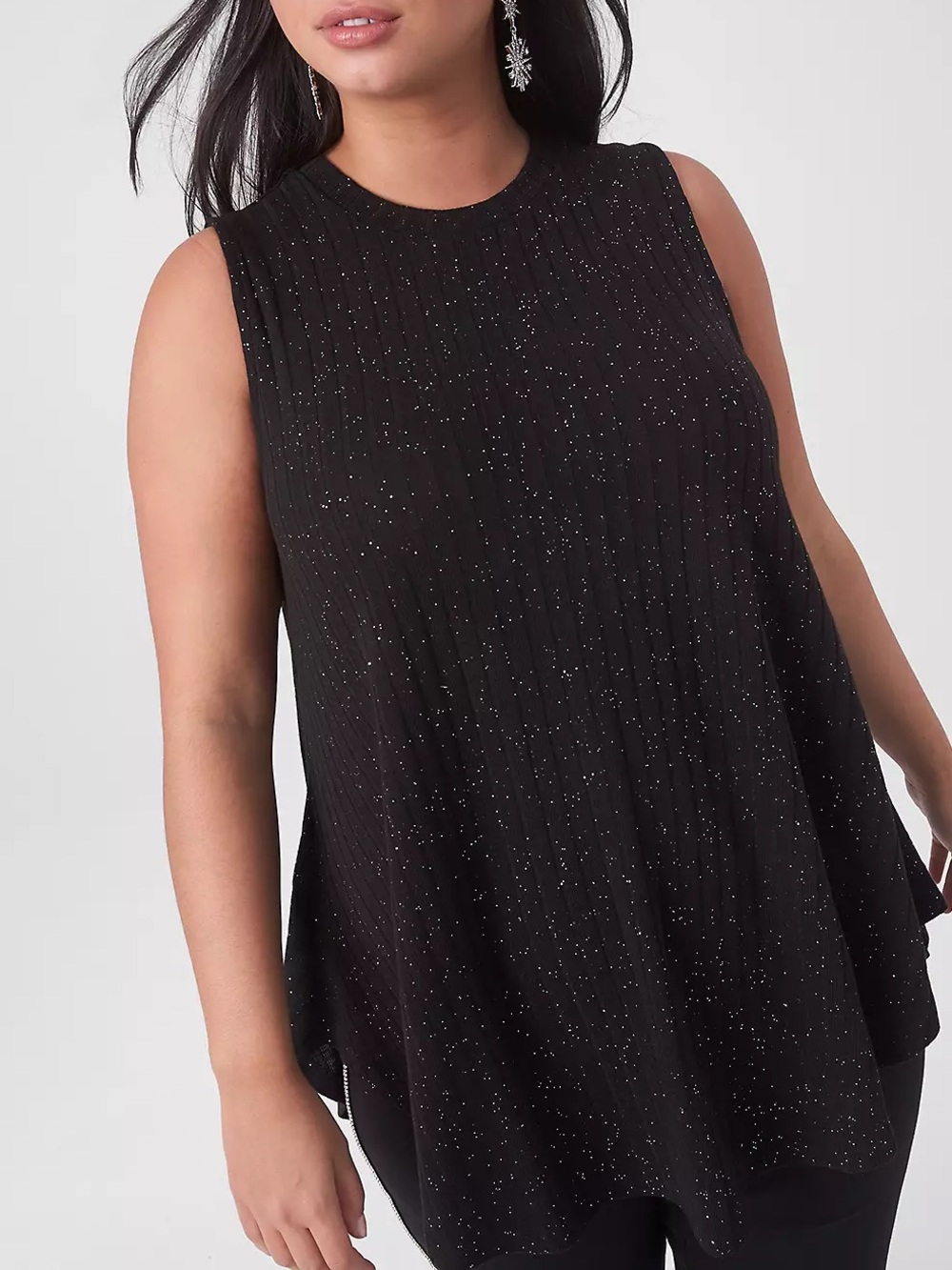 Lane Bryant Black Swing High-Neck Glitter Rib Tunic Top Size 10/12 NWOT